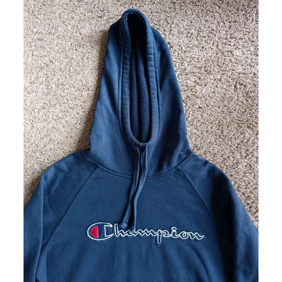 Champion Hoodie Men’s Medium Embroidered Reverse Weave Blue Long Sleeve - Picture 2 of 8